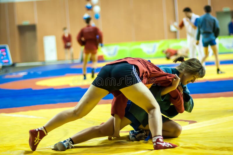 Sambo or Self-defense without weapons. Competitions girls...