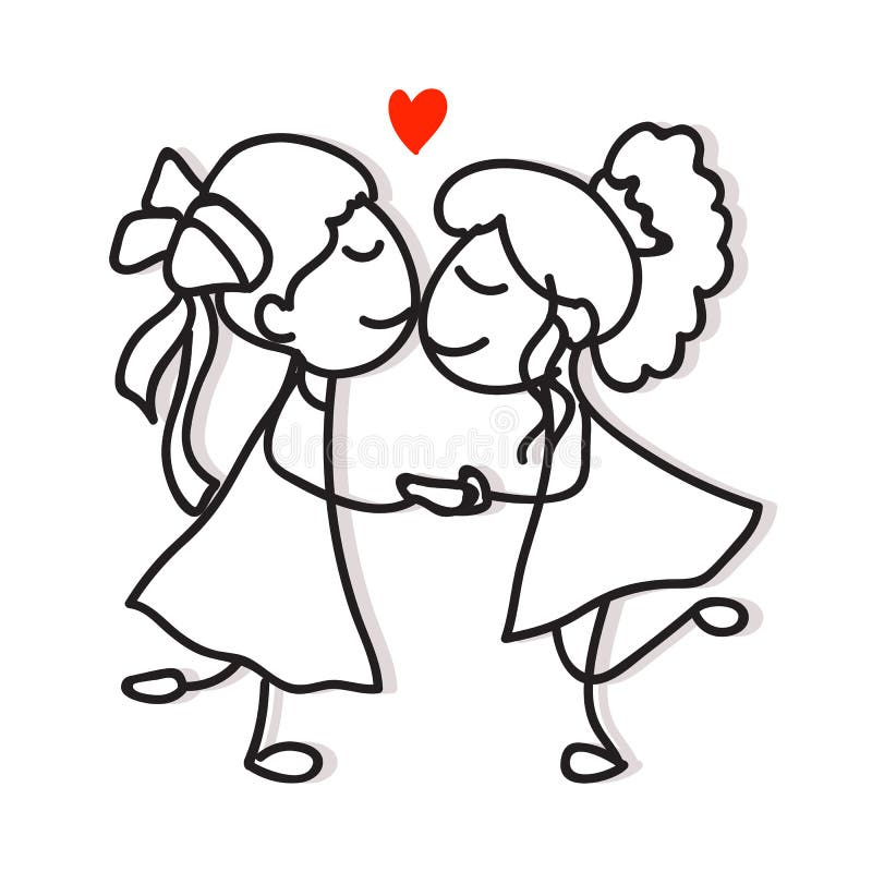 Same Sex Couple Lgbt Love Two Women Kiss and Holding Hand Hand Drawing  Cartoon Character Pride Concept Stock Illustration - Illustration of drawing,  happy: 171642506