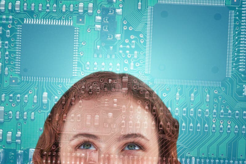 Samengesteld beeld van bebouwd beeld van het mooie vrouw omhoog kijken stock foto's Samengesteld beeld van bebouwd beeld van het mooie vrouw omhoog kijken stock foto's