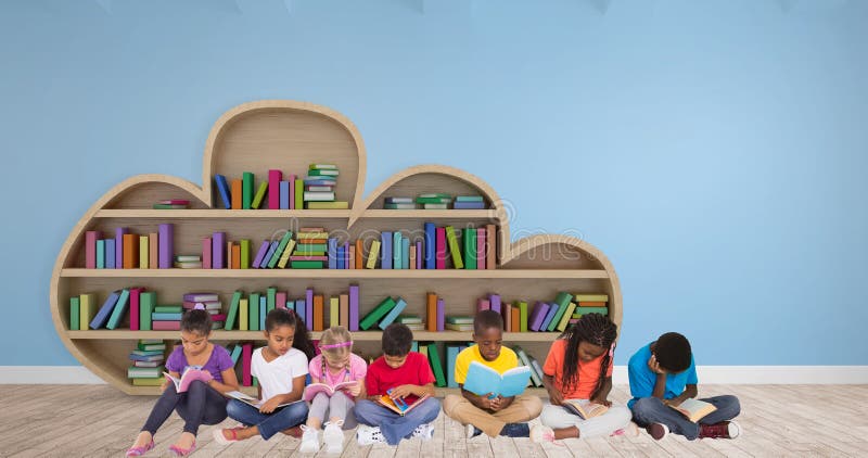 Samengesteld beeld van elementaire leerlingen die boeken lezen stock fotografie Samengesteld beeld van elementaire leerlingen die boeken lezen stock fotografie