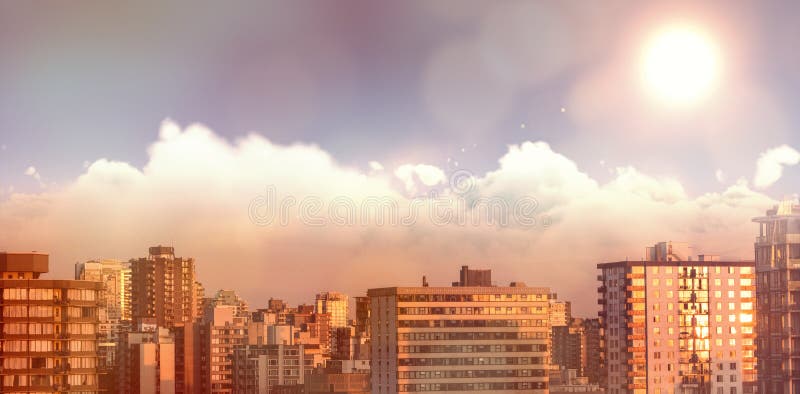 Samengesteld beeld van idyllische mening van zon over wolken tijdens zonnige dag