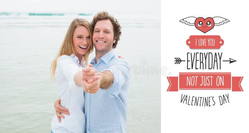 Samengesteld beeld van portret van vrolijk paar die bij strand dansen royalty-vrije illustratie Samengesteld beeld van portret van vrolijk paar die bij strand dansen royalty-vrije illustratie