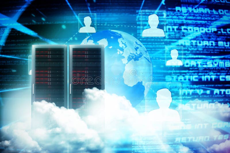 Samengesteld beeld van toneelmening van witte pluizige 3D wolken stock illustratie