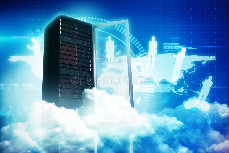 Samengesteld beeld van toneelmening van witte pluizige 3D wolken royalty-vrije illustratie