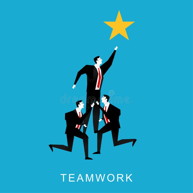 Samenwerking of de illustratie van het groepswerkconcept De piramide van groepswerkzakenlieden om ster te bereiken stock illustratie Samenwerking of de illustratie van het groepswerkconcept De piramide van groepswerkzakenlieden om ster te bereiken stock illustratie