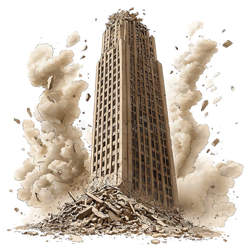 Samlar in Illustration om förstöring av Skyscraper-städer royaltyfri illustrationer