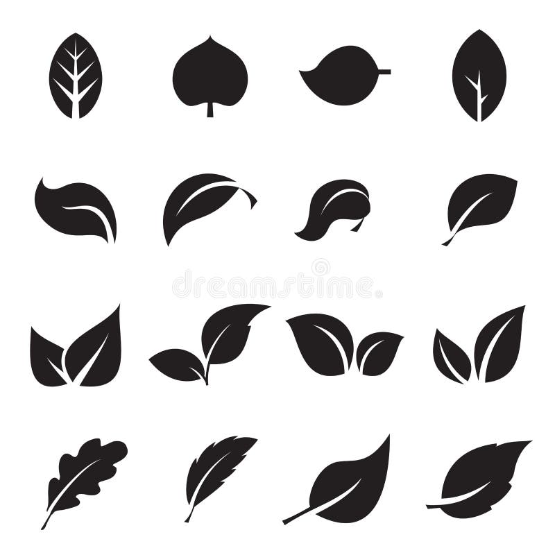 Samling av bladsymboler Svarta symboler som isoleras på en vit bakgrund vektor illustrationer