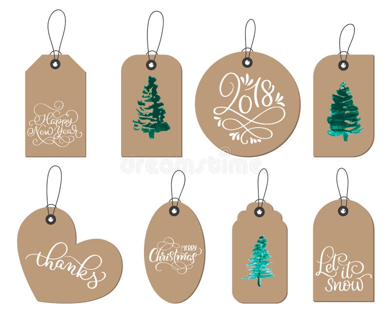 Samling av etiketter för gåva för jul för kraft papper royaltyfri illustrationer Samling av etiketter för gåva för jul för kraft papper royaltyfri illustrationer