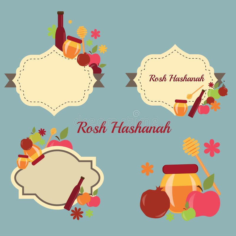 Samling av etiketter och beståndsdelar för Rosh Hashanah det judiska nya året stock illustrationer Samling av etiketter och beståndsdelar för Rosh Hashanah det judiska nya året stock illustrationer