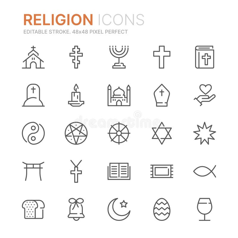 Collection of religion outline icons. 48x48 Pixel Perfect. Editable stroke. Collection of religion outline icons. 48x48 Pixel Perfect. Editable stroke