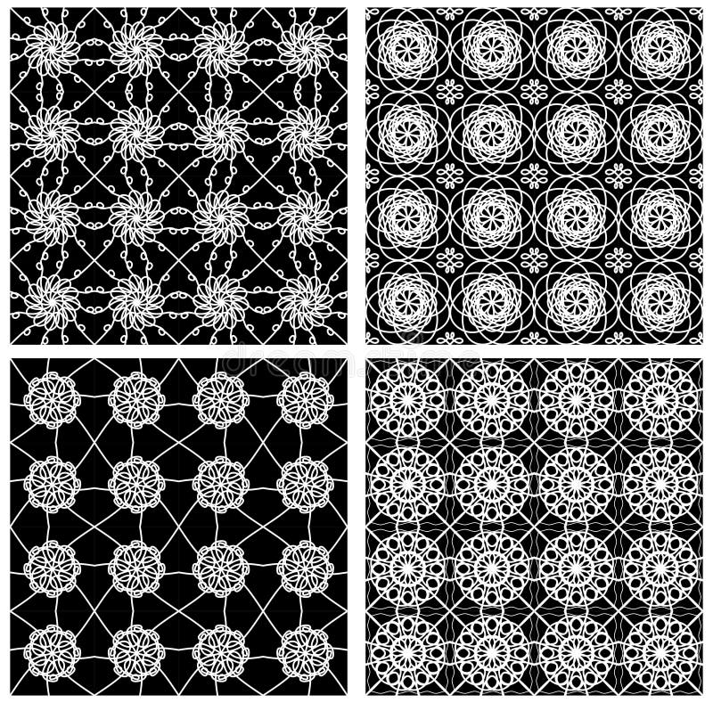 Samling av svartvita klassiska tappningmodeller, sömlös svart tegelplatta med den vita geometriska linjen modeller royaltyfri illustrationer Samling av svartvita klassiska tappningmodeller, sömlös svart tegelplatta med den vita geometriska linjen modeller royaltyfri illustrationer