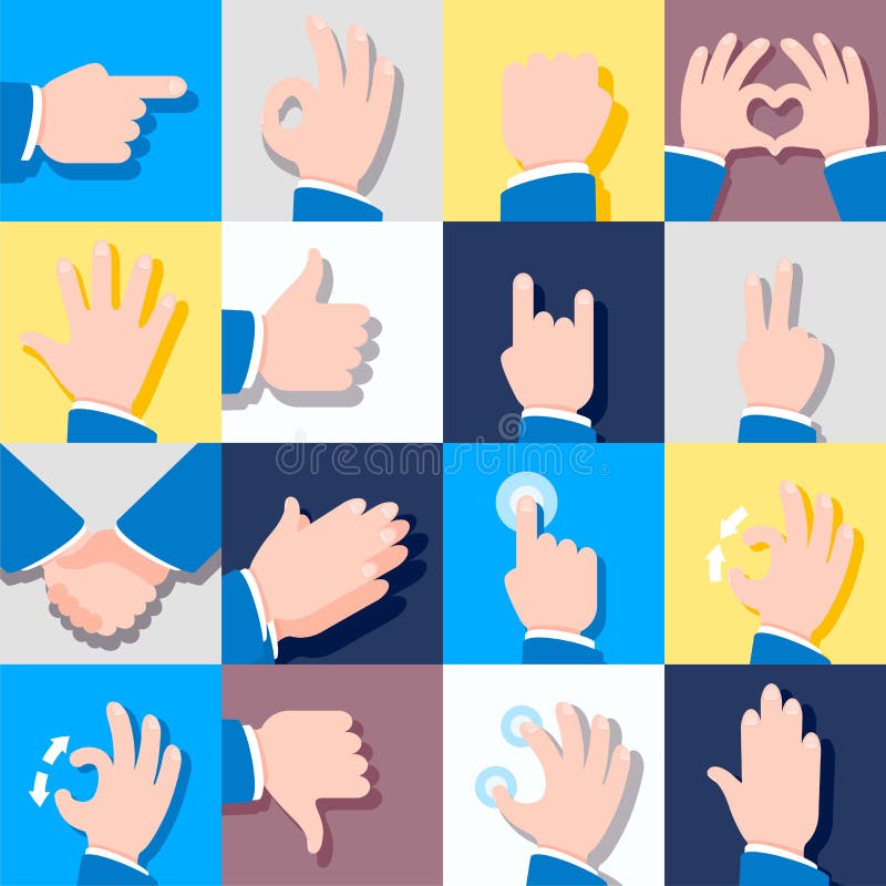 Samling av symboler med handgester klar vektor för nedladdningillustrationbild vektor illustrationer