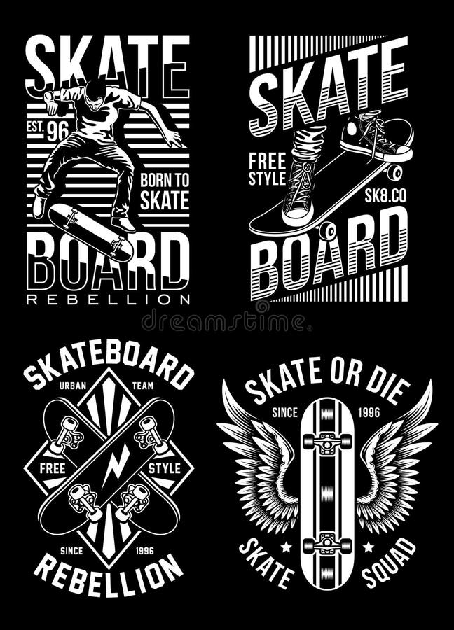 Samling för skateboardT-tröjadesigner royaltyfri illustrationer