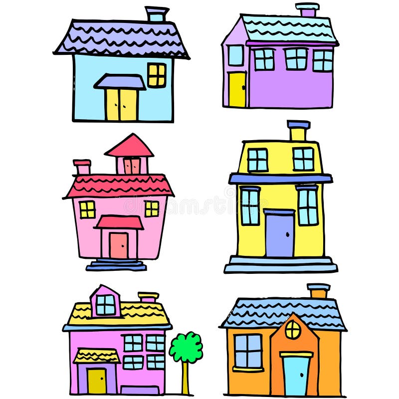 Samling för uppsättning för klotterhusstil stock illustrationer Samling för uppsättning för klotterhusstil stock illustrationer