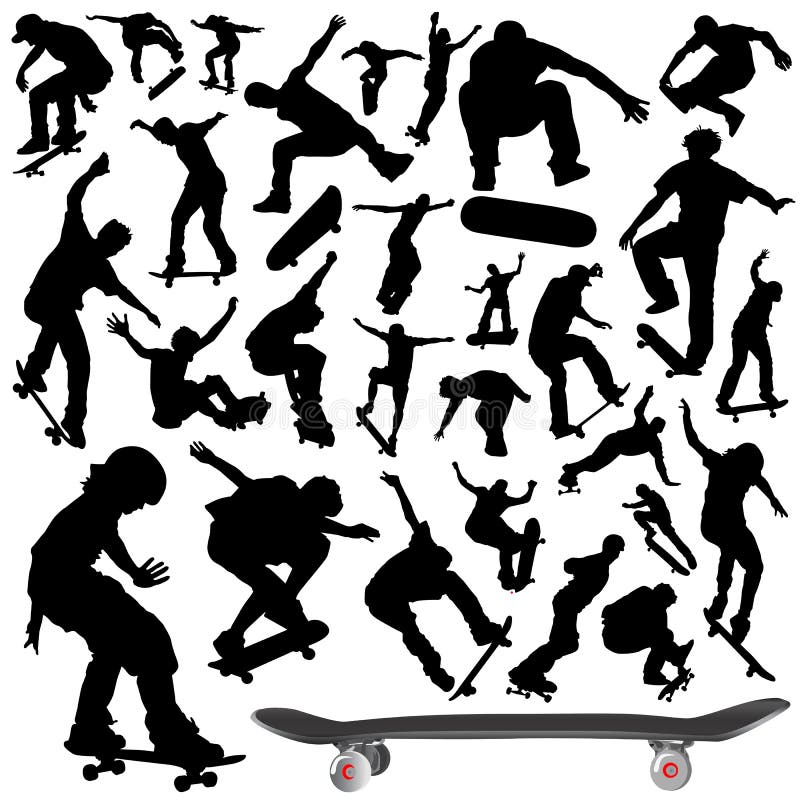 Samlingsskateboardvektor vektor illustrationer
