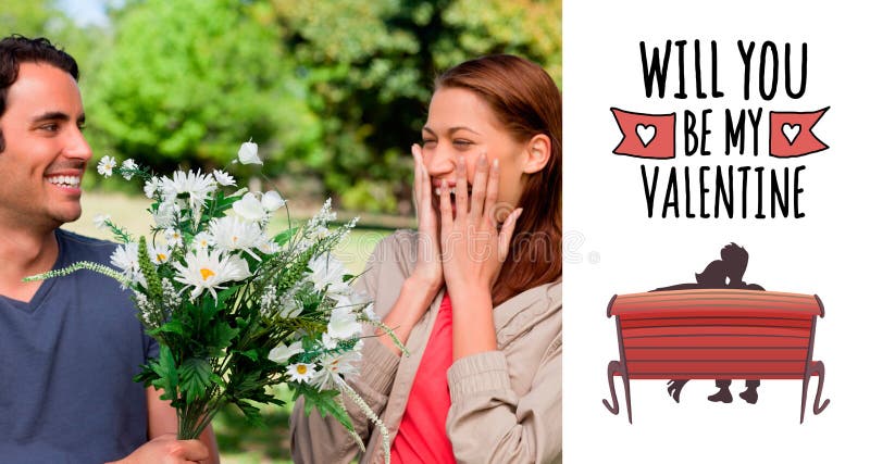 Sammansatt bild av den unga kvinnan som rymmer hennes händer mot hennes framsida, när du framläggas med blommor royaltyfri illustrationer Sammansatt bild av den unga kvinnan som rymmer hennes händer mot hennes framsida, när du framläggas med blommor royaltyfri illustrationer