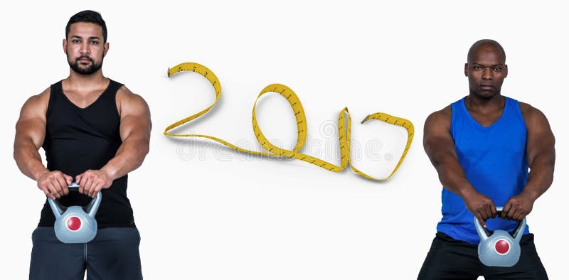 sammansatt bild 3D av starka vänner som tillsammans lyfter kettlebells arkivbilder sammansatt bild 3D av starka vänner som tillsammans lyfter kettlebells arkivbilder