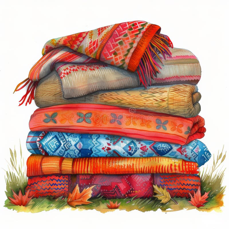 A stack of blankets with different patterns and textures piled on top of each other. AI Generative AI generated. A stack of blankets with different patterns and textures piled on top of each other. AI Generative AI generated