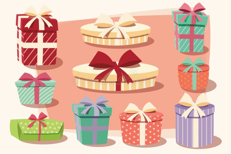 Sammlung bunte Geschenkboxen mit Bögen und Bändern stock abbildung