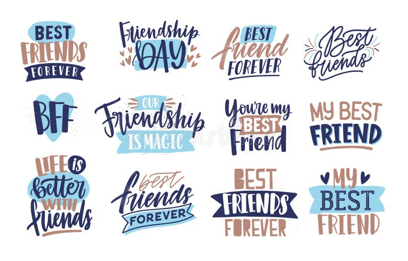 Sammlung Freunde und Freundschaftsbeschriftung handgeschrieben mit eleganten kalligraphischen Güssen Bündel von dekorativem vektor abbildung Sammlung Freunde und Freundschaftsbeschriftung handgeschrieben mit eleganten kalligraphischen Güssen Bündel von dekorativem vektor abbildung