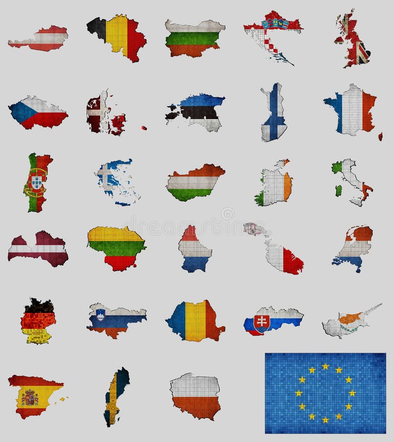 Sammlung Karten und Flaggen der Länder der Europäischen Gemeinschaft vektor abbildung Sammlung Karten und Flaggen der Länder der Europäischen Gemeinschaft vektor abbildung