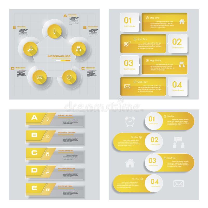 Sammlung von 4 gelbem Farbschablonen-/-graphik- oder -websiteplan Es kann für Leistung der Planungsarbeit notwendig sein lizenzfreie abbildung Sammlung von 4 gelbem Farbschablonen-/-graphik- oder -websiteplan Es kann für Leistung der Planungsarbeit notwendig sein lizenzfreie abbildung