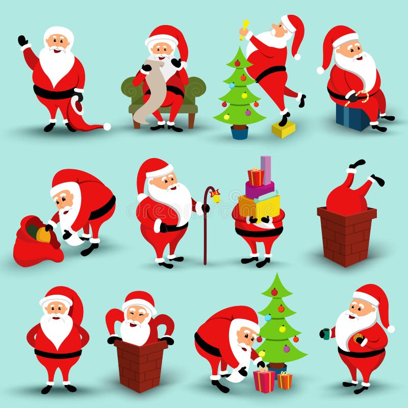 Sammlung Weihnachtslächelnden Santa Claus-Charakters Bärtiger Mann der Karikatur im festlichen Kostüm Santa Claus in unterschiedl stock abbildung Sammlung Weihnachtslächelnden Santa Claus-Charakters Bärtiger Mann der Karikatur im festlichen Kostüm Santa Claus in unterschiedl stock abbildung