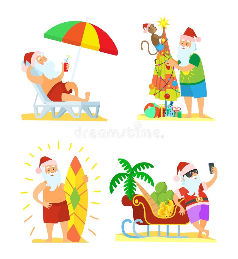 Sammlung Weihnachtsstrandurlaub Santa Vector vektor abbildung