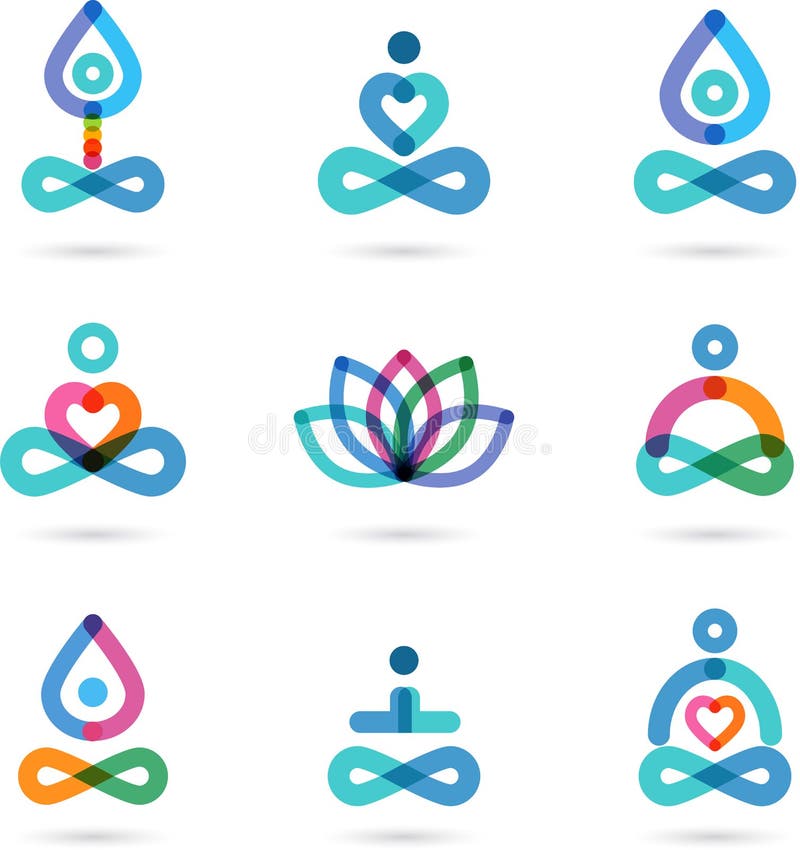Sammlung Yogaikonen, -elemente und -symbole vektor abbildung Sammlung Yogaikonen, -elemente und -symbole vektor abbildung