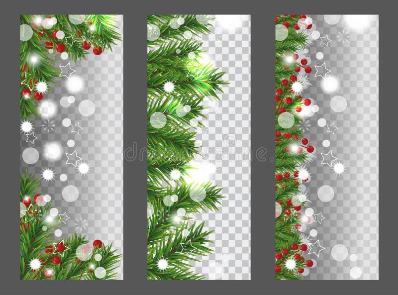Sammlungs-Weihnachts- und des neuen Jahresvertikale Fahne mit Grenze oder Girlande von Weihnachtsbaumasten und von Stechpalmenbee