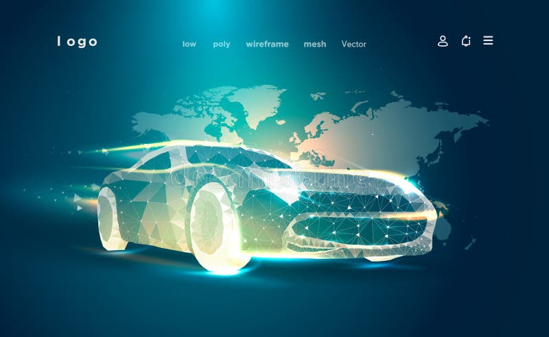 Samochodowego trójboka sztuki niska poli- ilustracja Automobilowego przemysłu reklamowy sztandar 3D samochód na mapy tle