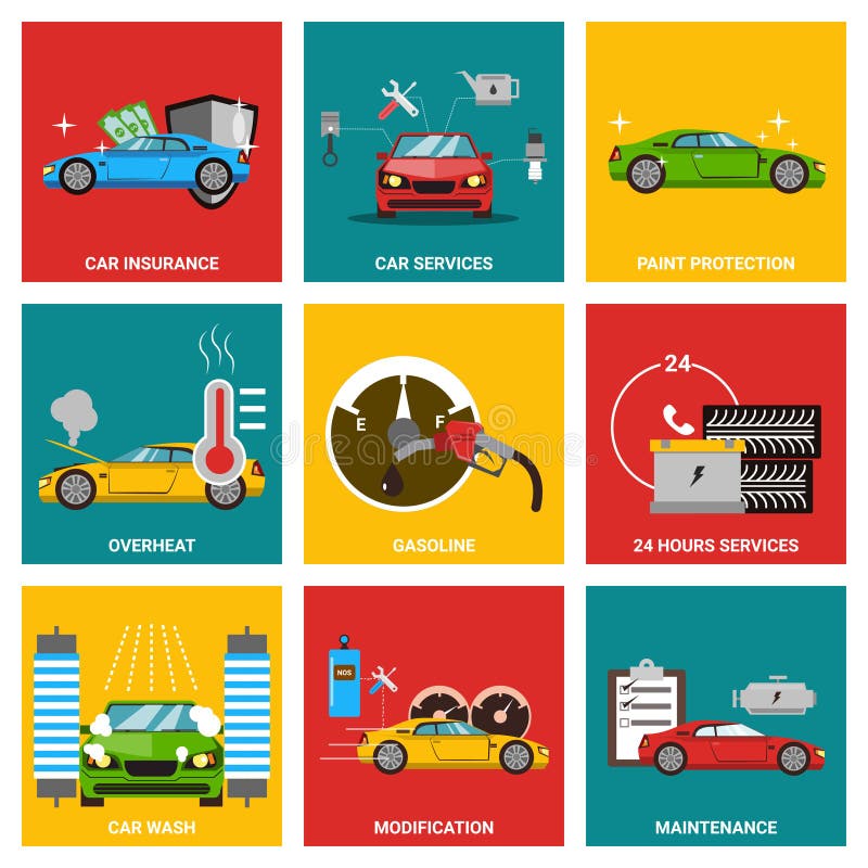 Samochodowy płaski projekt ikony set ilustracji Samochodowy płaski projekt ikony set ilustracji