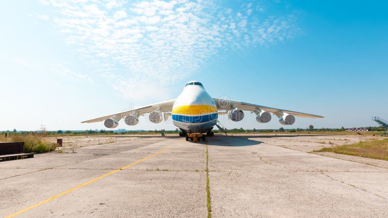 Gostomel, Ukraine - August 20, 2020: Airplane Antonov AN-225 Mriya in Gostomel Airport. Gostomel, Ukraine - August 20, 2020: Airplane Antonov AN-225 Mriya in Gostomel Airport