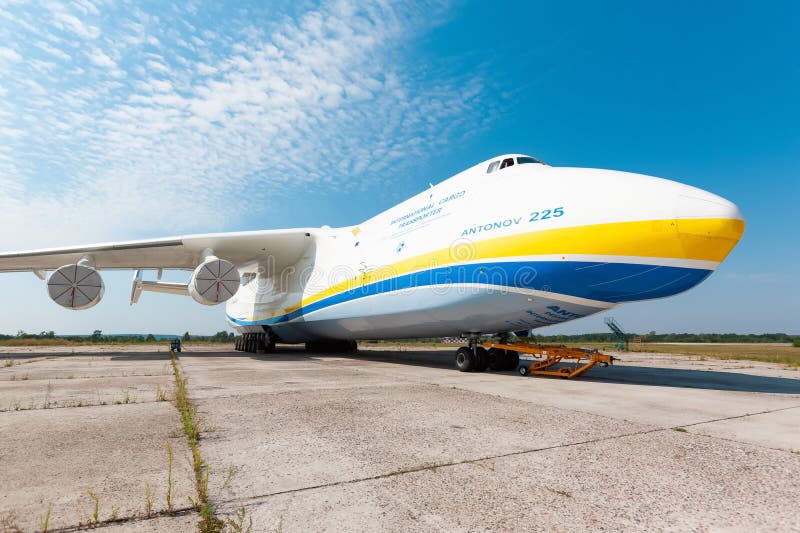 Gostomel, Ukraine - August 20, 2020: Airplane Antonov AN-225 Mriya in Gostomel Airport. Gostomel, Ukraine - August 20, 2020: Airplane Antonov AN-225 Mriya in Gostomel Airport