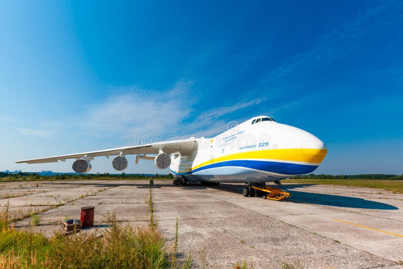 Gostomel, Ukraine - August 20, 2020: Airplane Antonov AN-225 Mriya in Gostomel Airport. Gostomel, Ukraine - August 20, 2020: Airplane Antonov AN-225 Mriya in Gostomel Airport