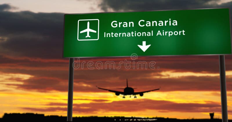 Samolot lądujący na lotnisku w hrabstwie gran canaria z szyldem ilustracja wektor