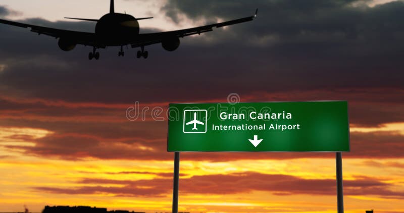 Samolot lądujący na lotnisku w hrabstwie gran canaria z szyldem ilustracja wektor