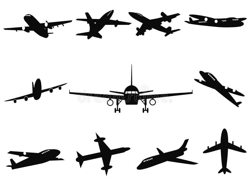 Isolated black Airplane silhouettes from white background. Isolated black Airplane silhouettes from white background