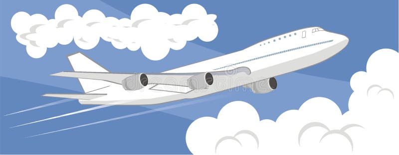Flying airplane. A blue sky and clouds. Vector Illustration. Flying airplane. A blue sky and clouds. Vector Illustration