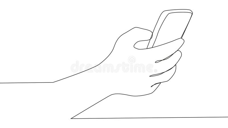 Samosrysowanie animacji ciągłych, jednoliniowych rąk trzymających smartfon. royalty ilustracja