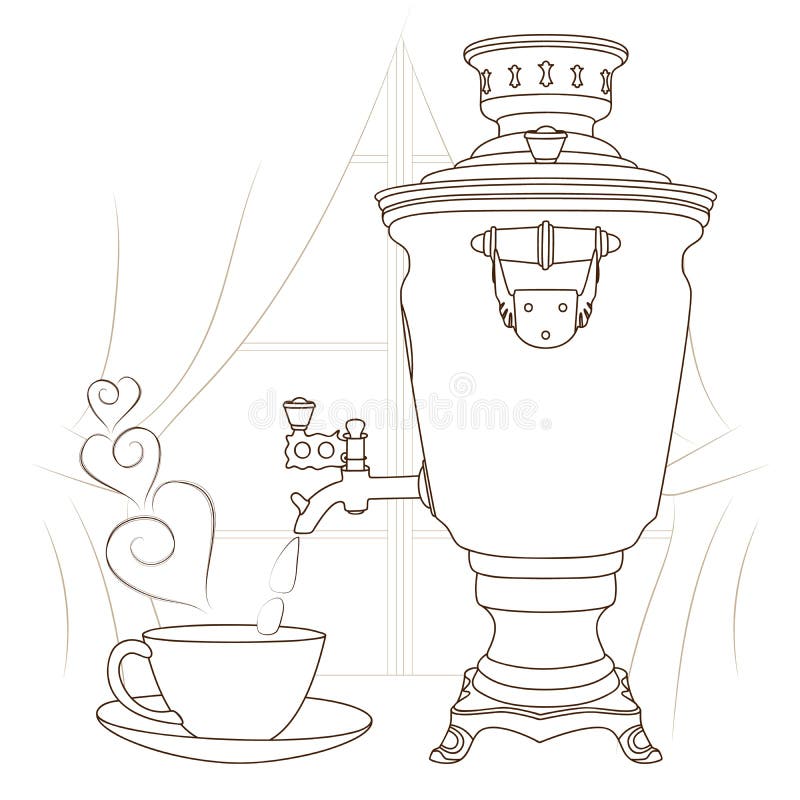 Une Bouilloire Pour Chauffer De L'eau Plus Une Tasse Avec Un Sachet De Thé  à L'intérieur équivaut à Une Tasse De Thé Chaud Jolie Illustration Pour Les  Amateurs De Thé