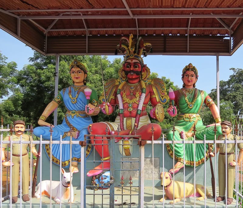 Sample an ancient South Indian sculptures - statues of Indian gods near the old temple Parameswara