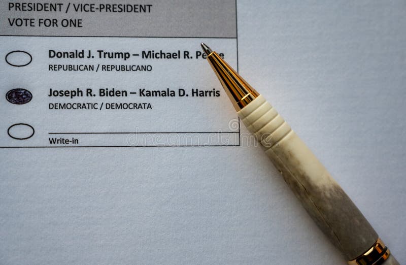 Sample ballot for 2020 US president completed for a vote for Joe Biden. Sample ballot for 2020 US president completed for a vote for Joe Biden