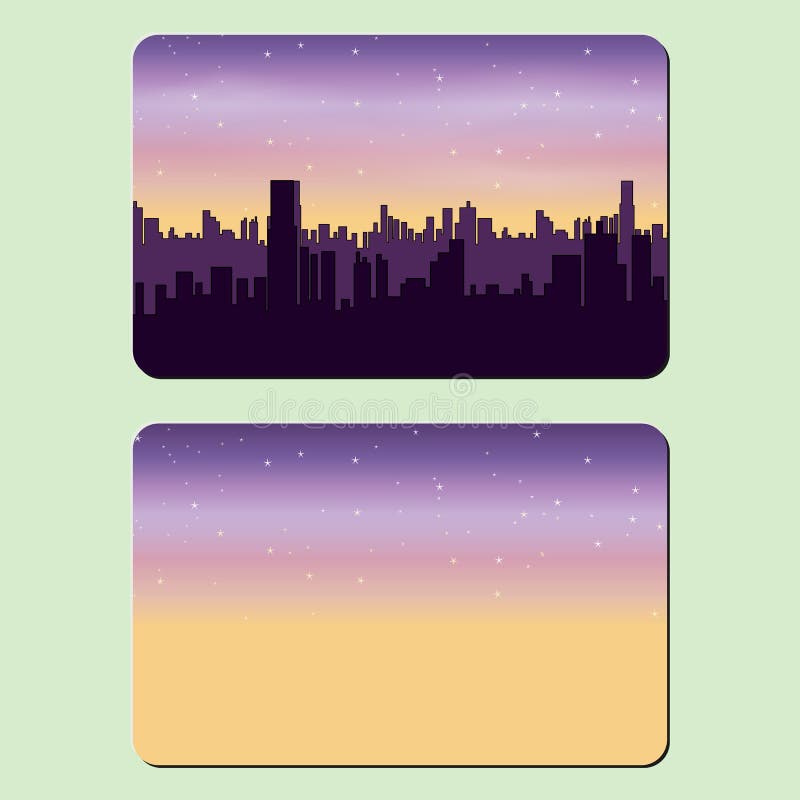 Sample design of a credit card. Night city. The front and back side. Template.