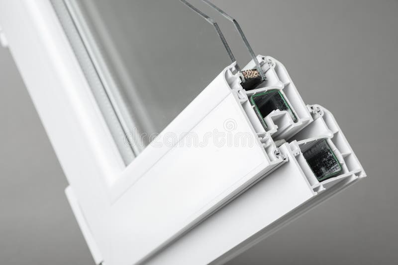 Sample of modern window profile on grey background stock photos