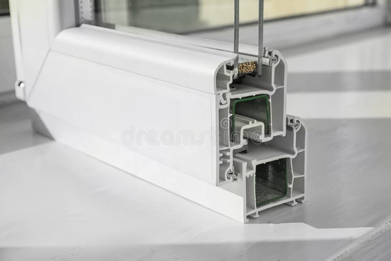Sample of modern window profile on sill royalty free stock photo