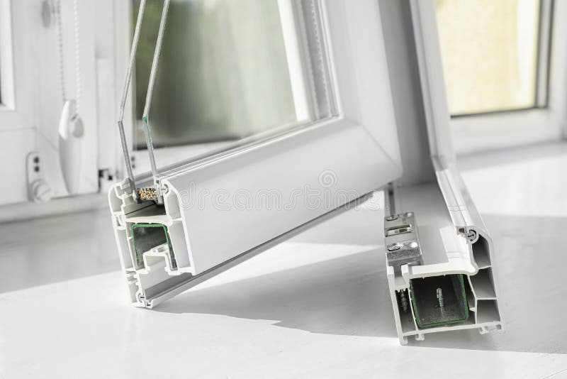 Sample of modern window profile on sill royalty free stock photo