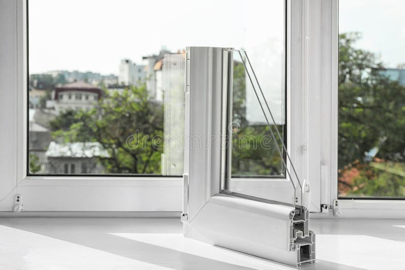 Sample of modern window profile on sill stock photography