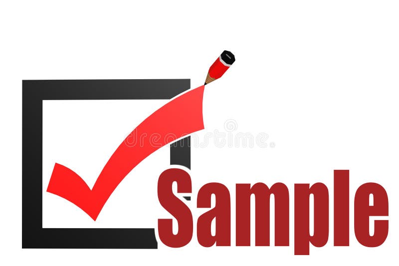 Sample Word with Check Mark and Pencil Stock Illustration