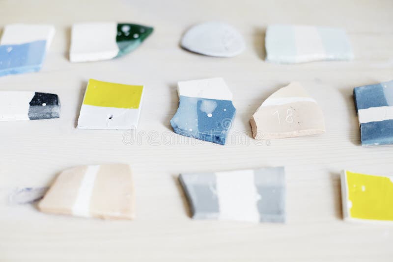 Samples of Colored Enamel for Ceramics, Ceramic Pieces, in